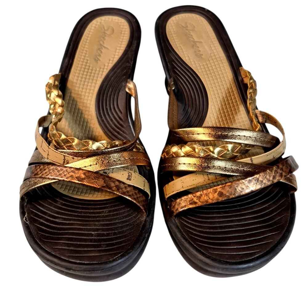 Skechers Cali Rumblers Strappy Textured Wedge Sandals Bronze/ Gold 7 - 7.5 - Picture 2 of 6